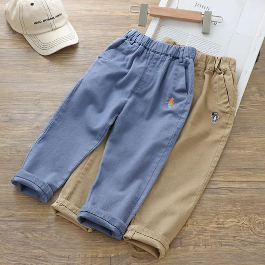 Boys' Summer New Cartoon Embroidered Jeans Versatile Small Legged Haren Pants Casual Pants Children's Stylish Pants
