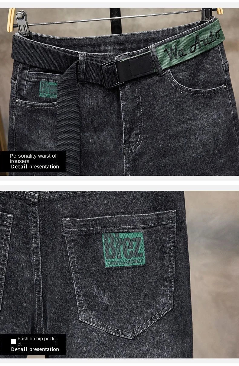 Winter Pants Brushed Denim Fabric Korean Style Clothes Luxury Street Men's Boots Cut Stretch Slim Plush Wool Thicken Jeans Pants