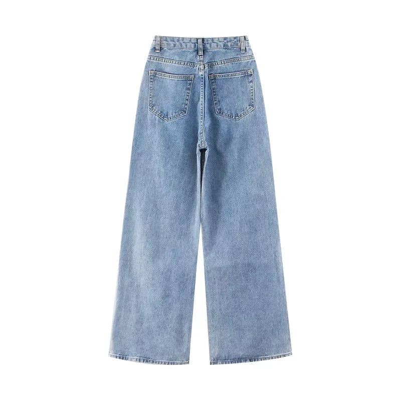 Pantalones vaqueros adelgazantes de cintura alta para mujer, holgados, estilo coreano, de pierna recta, versátiles y drapeados.