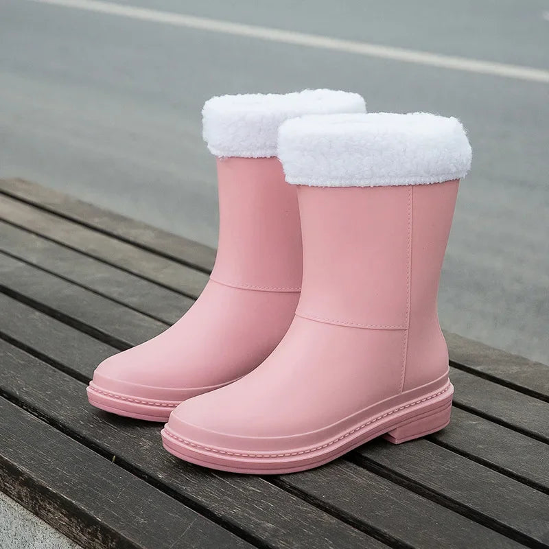 Rubber Women Rain Boots PVC Waterproof Women Shoes Non-Slip Women Water Shoes Outdoor Women Boots Zapatos Impermeable Mujer