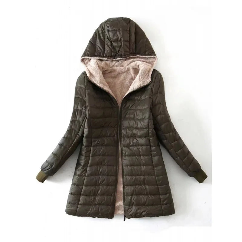 Zipper Cardigan Solid Spliced Women Clothing Parkas Hooded Long Sleeve Outerwear Loose Fit Casual Pockets 2024 Autumn Parka