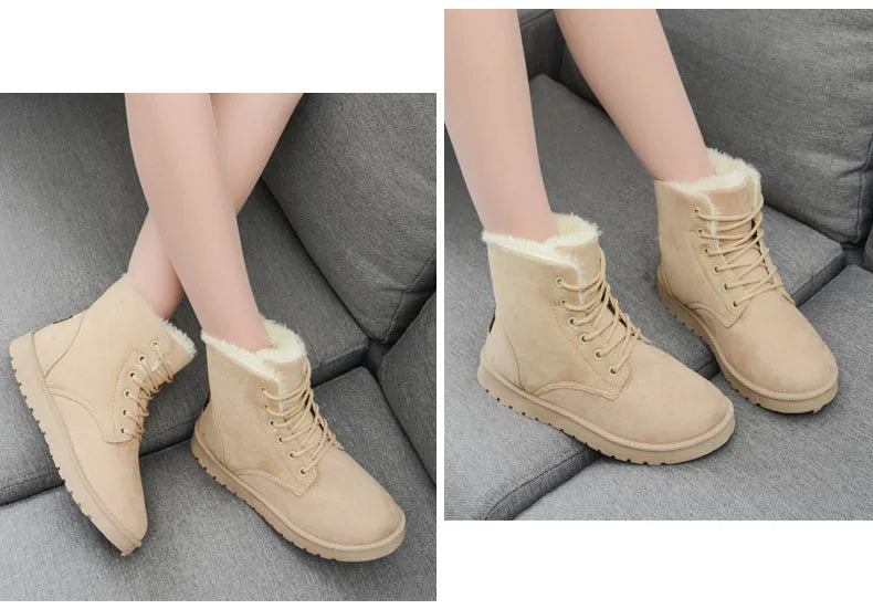 New Fashion Women Boots Winter Snow Boots Female Boots Warm Lace Flat with Women Shoes Tide Shoes Hot Sale 35-40