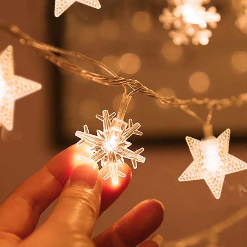 Guirnalda de luces navideñas de 1 a 10 metros con forma de copos de nieve, estrellas y lunas, ideal para fiestas navideñas, decoración del árbol, jardín y hogar.