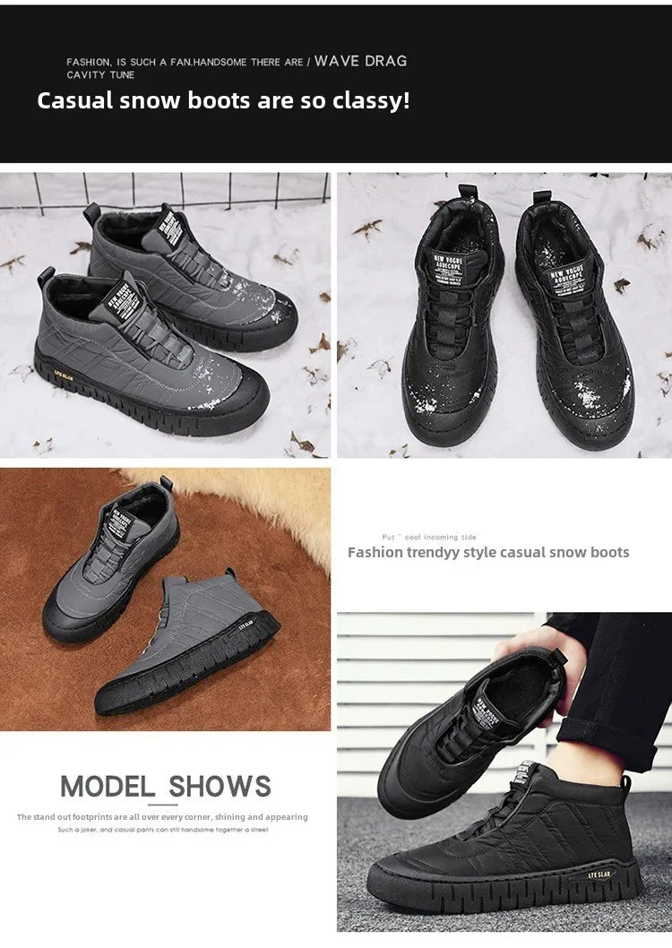 Classics Men's Soft Plush Ankle Boots Waterproof Snow Boots Designer Warm Platform Boots Versatile Lace Up Flats Hiking Boot