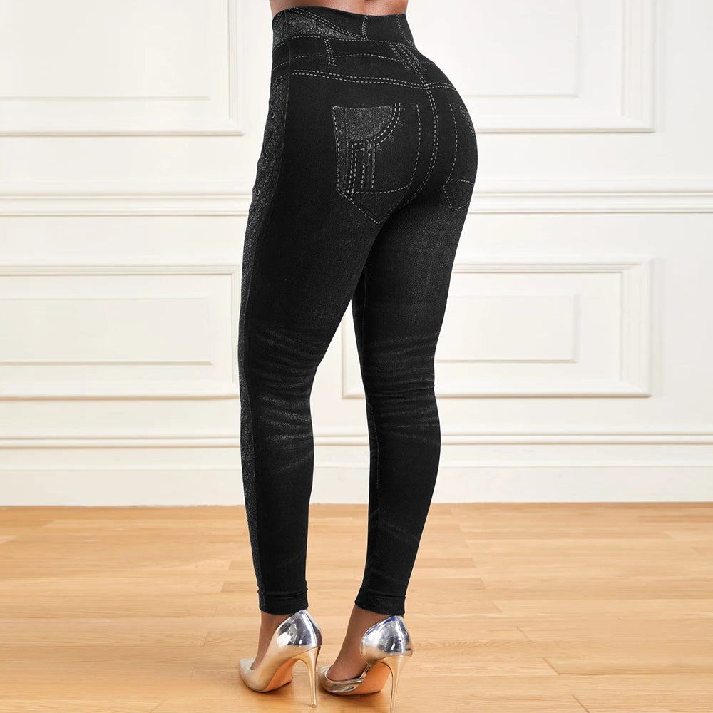 M XXL Faux Denim Leggings Women Clothing Summer High Waist Jeans Oversized Basics Pants Female Casual Slim Trousers