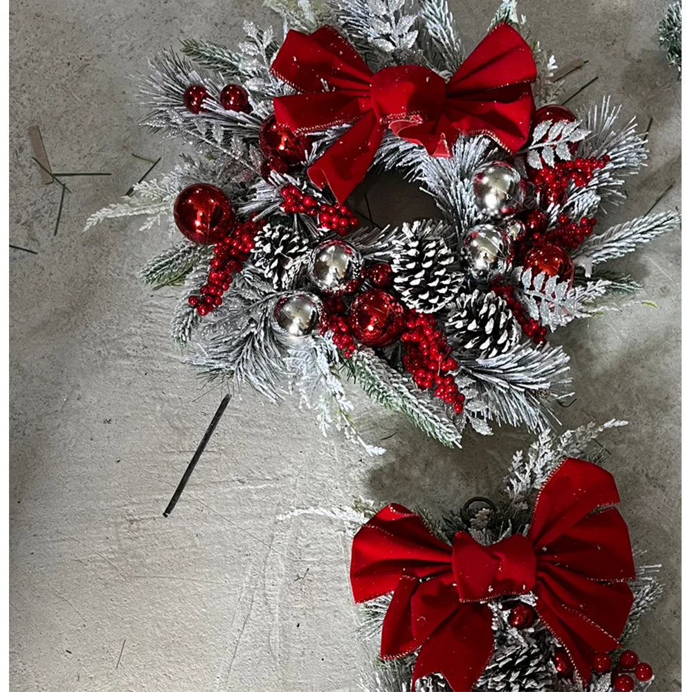 Guirnalda de flores navideñas de PVC flocado, guirnalda colgante para árbol de Navidad, decoración artificial para el hogar.
