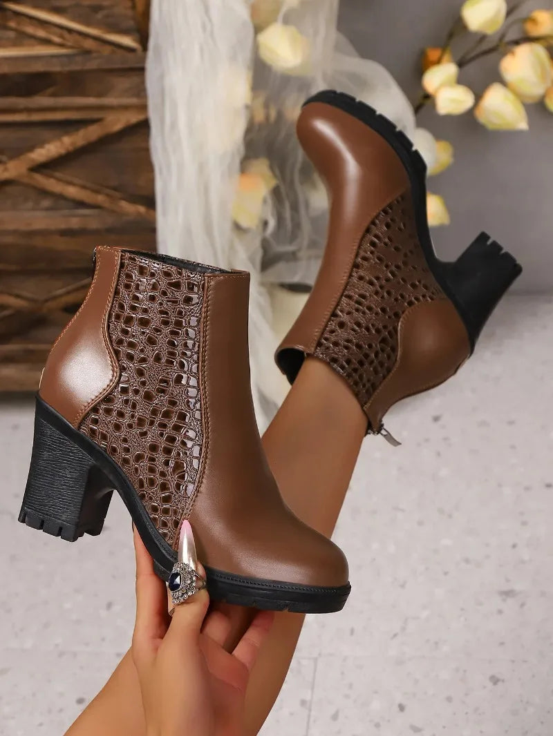 Fashion Ankle Boots for Women Autumn Thick Heel Platform Boots with Zipper Splicing Plus Size Short Women Boots Botas Mujer