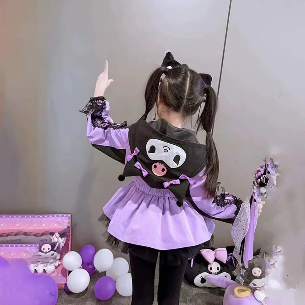 Kuromi Kawaii Kids Girls Jacket Autumn New Cartoon Cinnamoroll Fashion Outdoor Hooded Embroidery Jacket Retract Waist Jackets