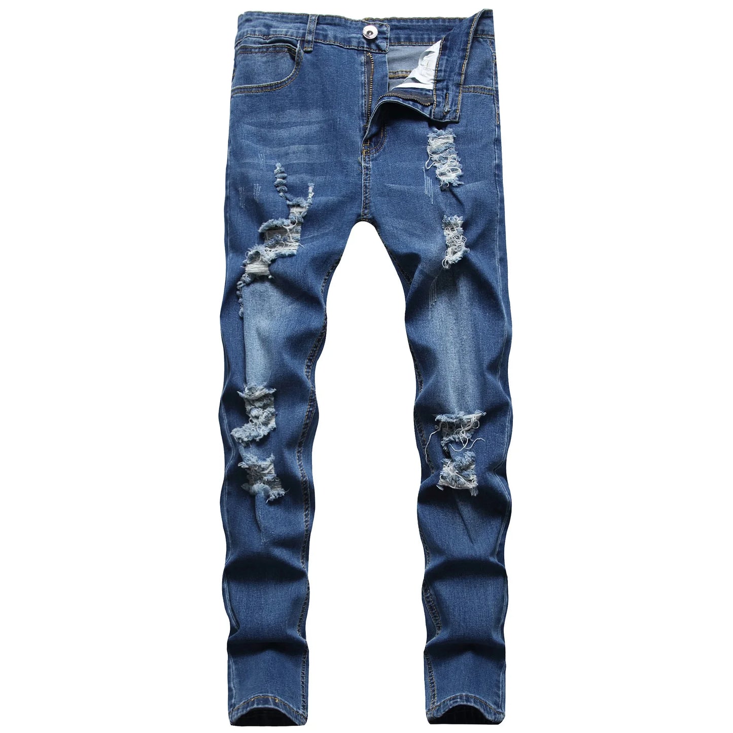 Jeans Men Hole Distressed Pencil Pants Slim Fit Vintage Zipper Fly Pockets Solid Colour Washed Denims Ankle Length Trousers 2025