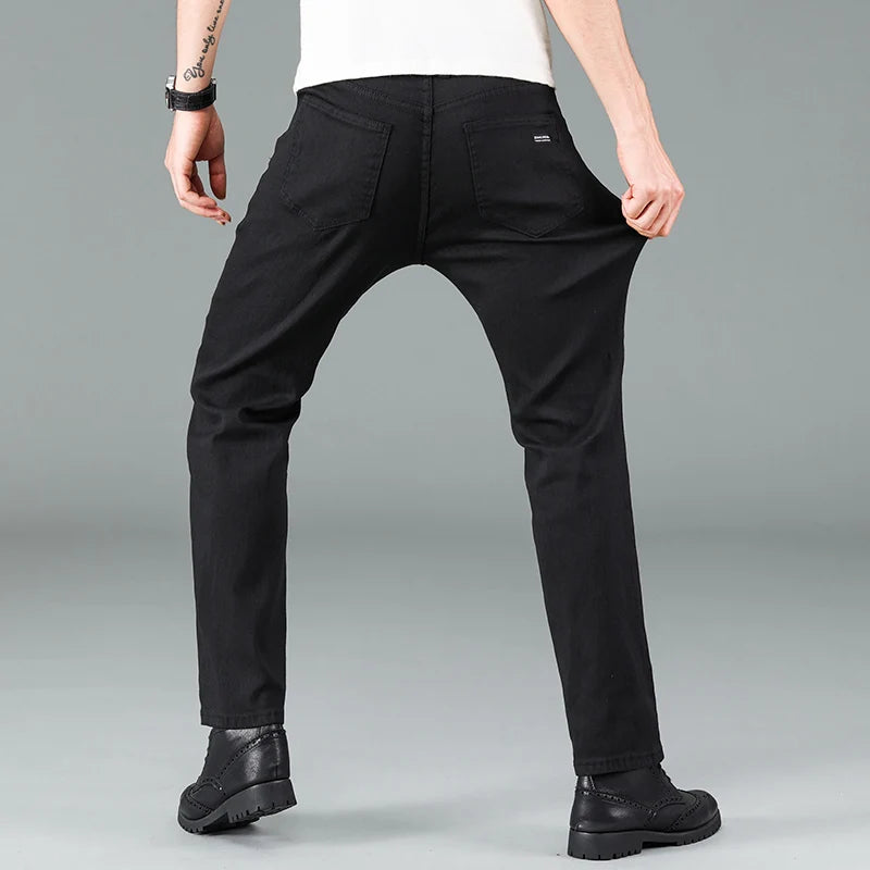 Pantalones vaqueros clásicos de marca avanzada para hombre, de primavera, suaves y elásticos, color negro, talla 28-40