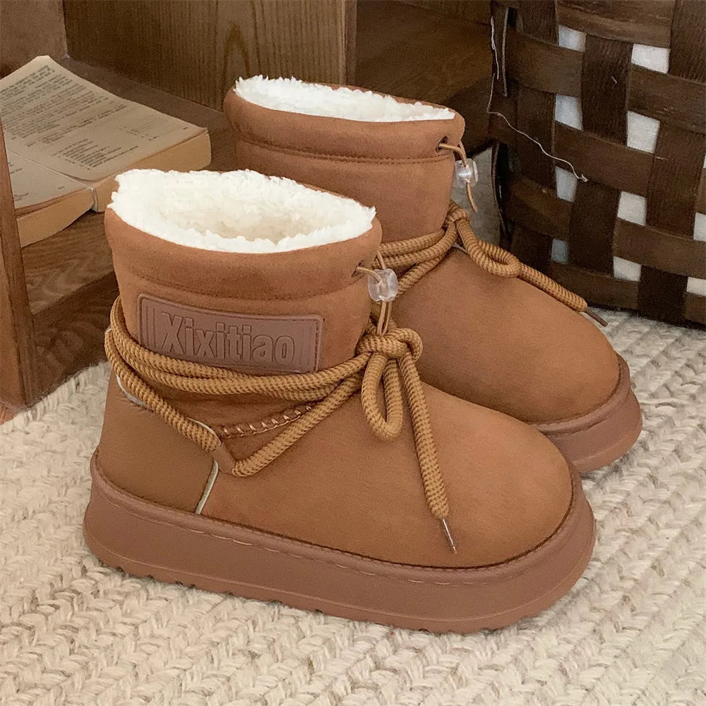 Women’s Snow Boot With Waterproof Lace Up Mid-Calf Outdoor Winter Deep Tread Rubber Sole