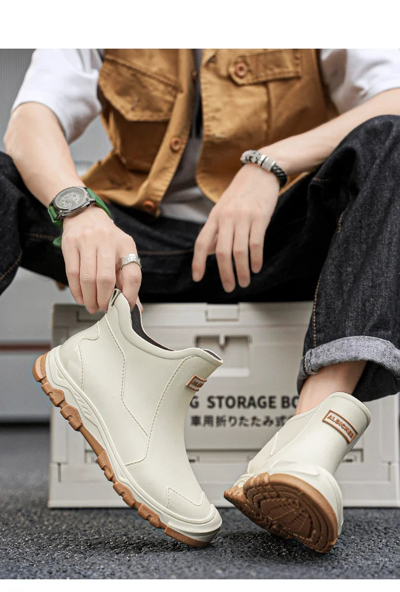 Waterproof Cross-Border Men's Rain Shoes Fashionable Short Socks Thickened Warm Rubber Work Anti-Slip Fishing Kitchen Rain Boots