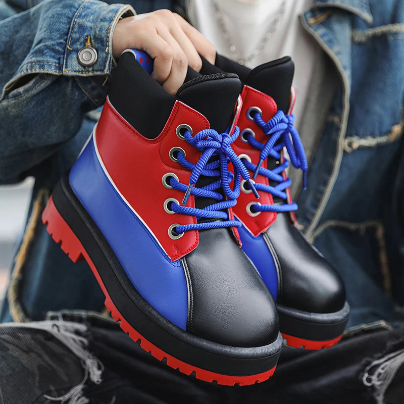 Men's High-Top Outdoor Shoes - High-Top Thick-Soled Design, Suitable for Men, Ideal for Walking/Going to Work/Outdoor Hiking, Durable for All Seasons, Urban Casual Shoes with Cushioned and Wear-Resistant Pvc Soles, Comfortabl