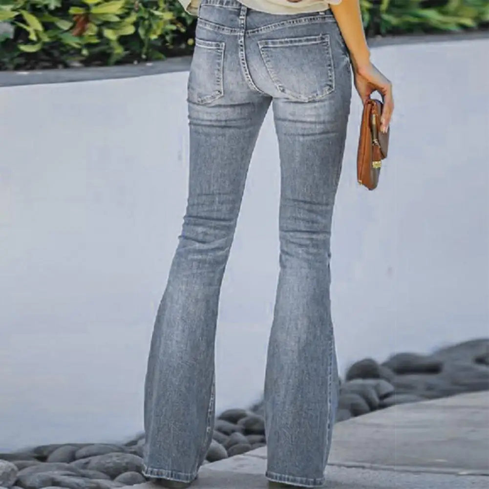 Pantalones vaqueros de cintura alta con dobladillo acampanado para mujer, con degradado de color a juego, pantalones acampanados, pantalones vaqueros ajustados.
