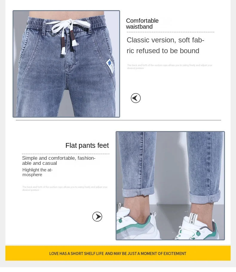 2023 New Summer Thin Style Korean Street LUXURY Work Pants Men's Elastic Waist Jogger Jeans for Work Wear Clothing Denim Jeans