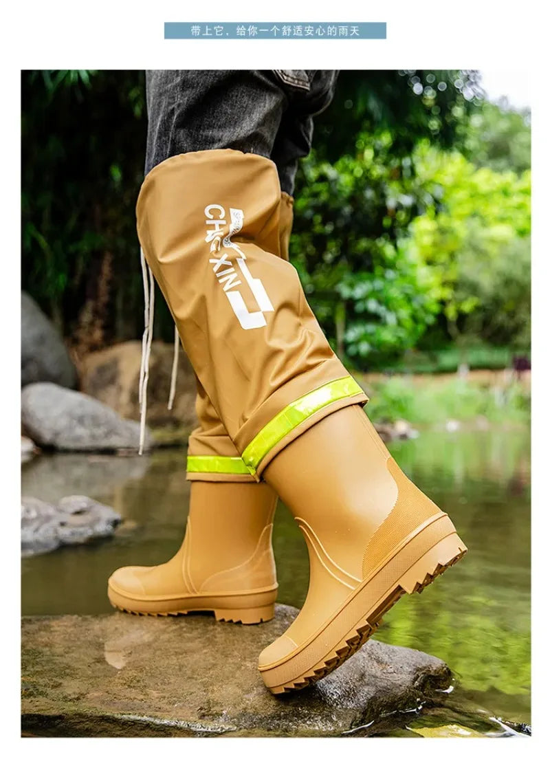 Botas de lluvia para hombre, botas de lluvia hasta la rodilla, impermeables, para pesca, de goma, tipo galocha, de caña larga.