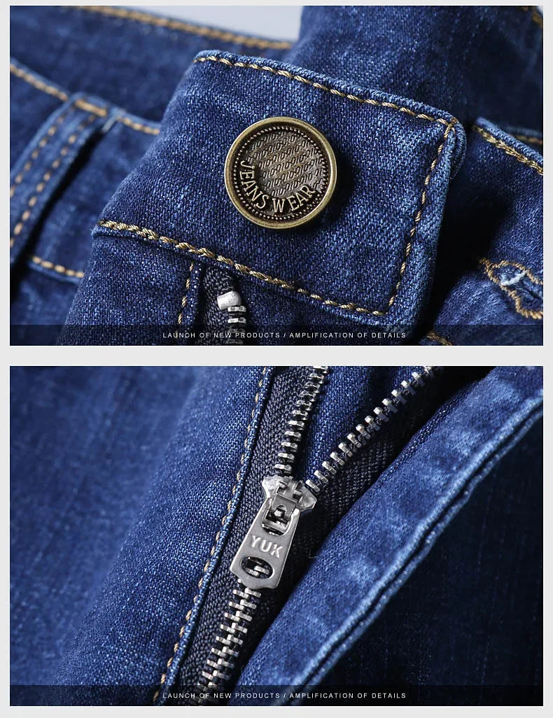 2025 NEW Men's Fashion Business Jeans Classic Style Casual Stretch Slim Jean Pants Male Brand Denim Trousers Black Blue