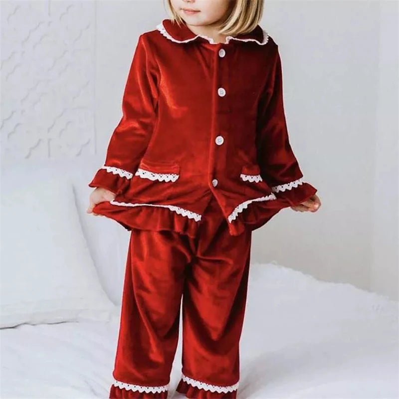 Christmas Baby Boy Girl Red Pajamas Sets For New Year Velvet Kids Family Match Pyjamas Bathrobe Outfits Children Pjs Homewear