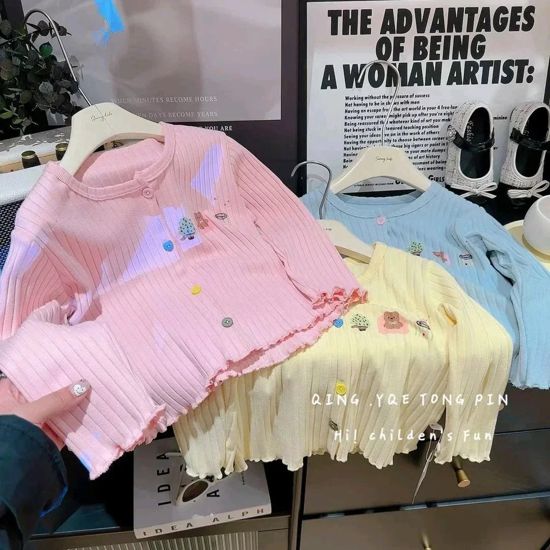 Girls New Autumn Cardigan Baby Girls Spring Printed Long Sleeve Tops Simple Solid Color Tees Jacket Baby Children's Clothing