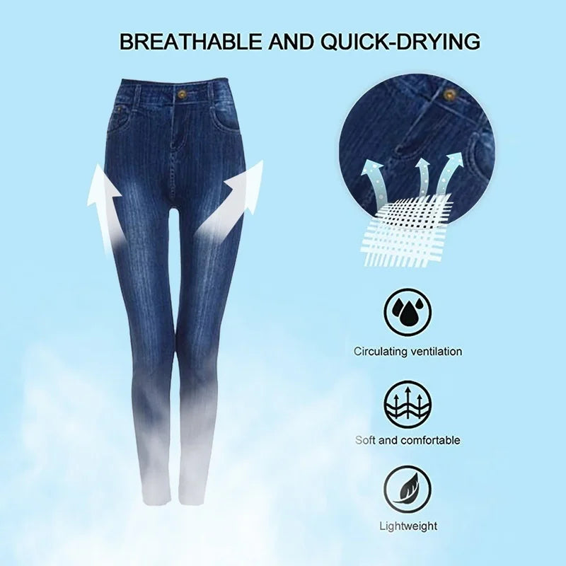 Women Plus Size Pencil High Waist Denim Pants Leggings Imitation Fashion Casual Jeans