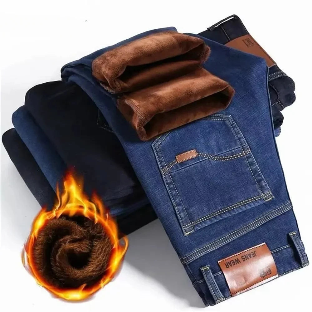 Pantalones vaqueros de invierno para hombre, de franela elástica, de alta calidad, informales, a la moda, Y2K