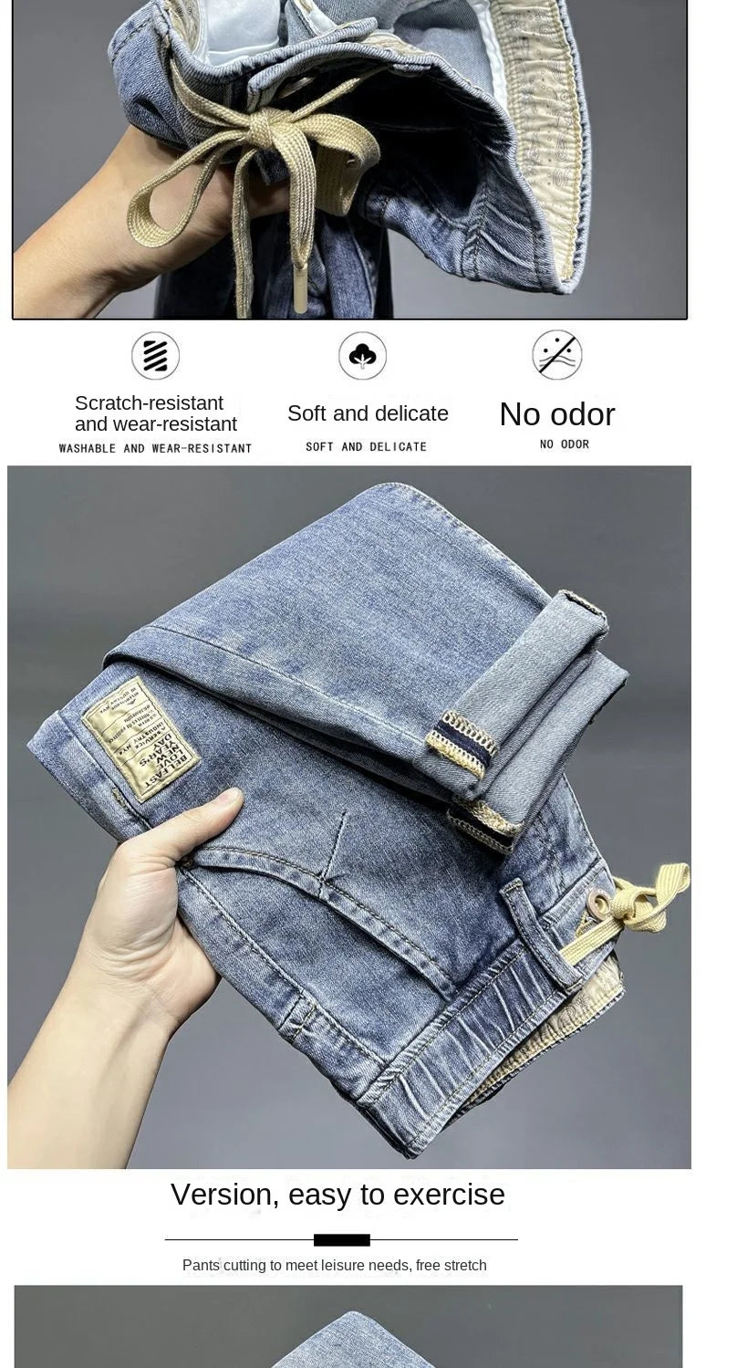 Pantalones vaqueros de lujo para hombre, moda coreana, primavera y verano, con cordón elástico, lavados, estilo cargo, holgados y cónicos