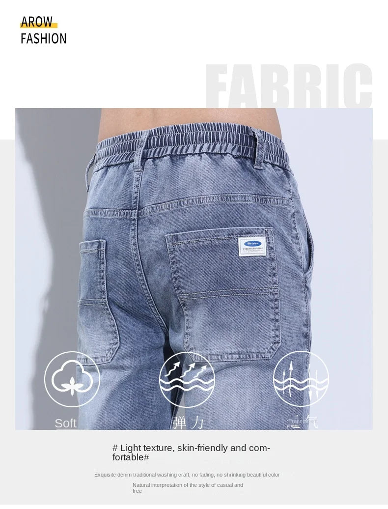 2023 New Summer Thin Style Korean Street LUXURY Work Pants Men's Elastic Waist Jogger Jeans for Work Wear Clothing Denim Jeans