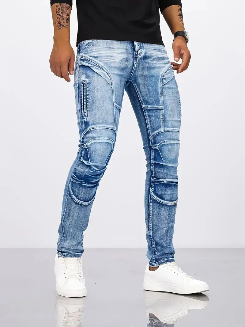 2025 Jeans Men's Small Straight Leg Denim Design Pants New Slim Fit Small Hole Long Pants High Street Classic High Quality Mens