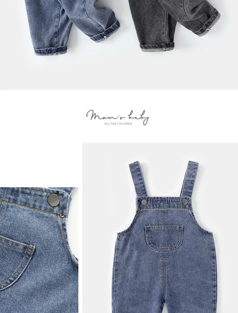 Monos vaqueros de algodón para niños pequeños de 0 a 5 años, con tirantes ajustables, holgados, informales, para primavera y otoño