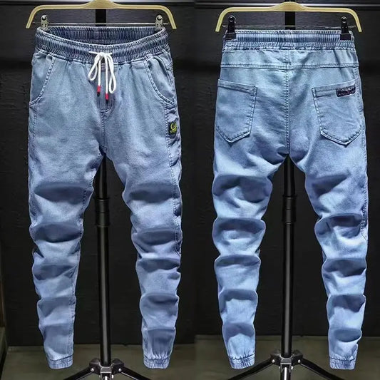 Fashion 2022 Outdoor Drawstring Men's Denim Jeans Fashion Versatile Fall New Elastic Waist Puppy Harem Cowboy Casual Pants