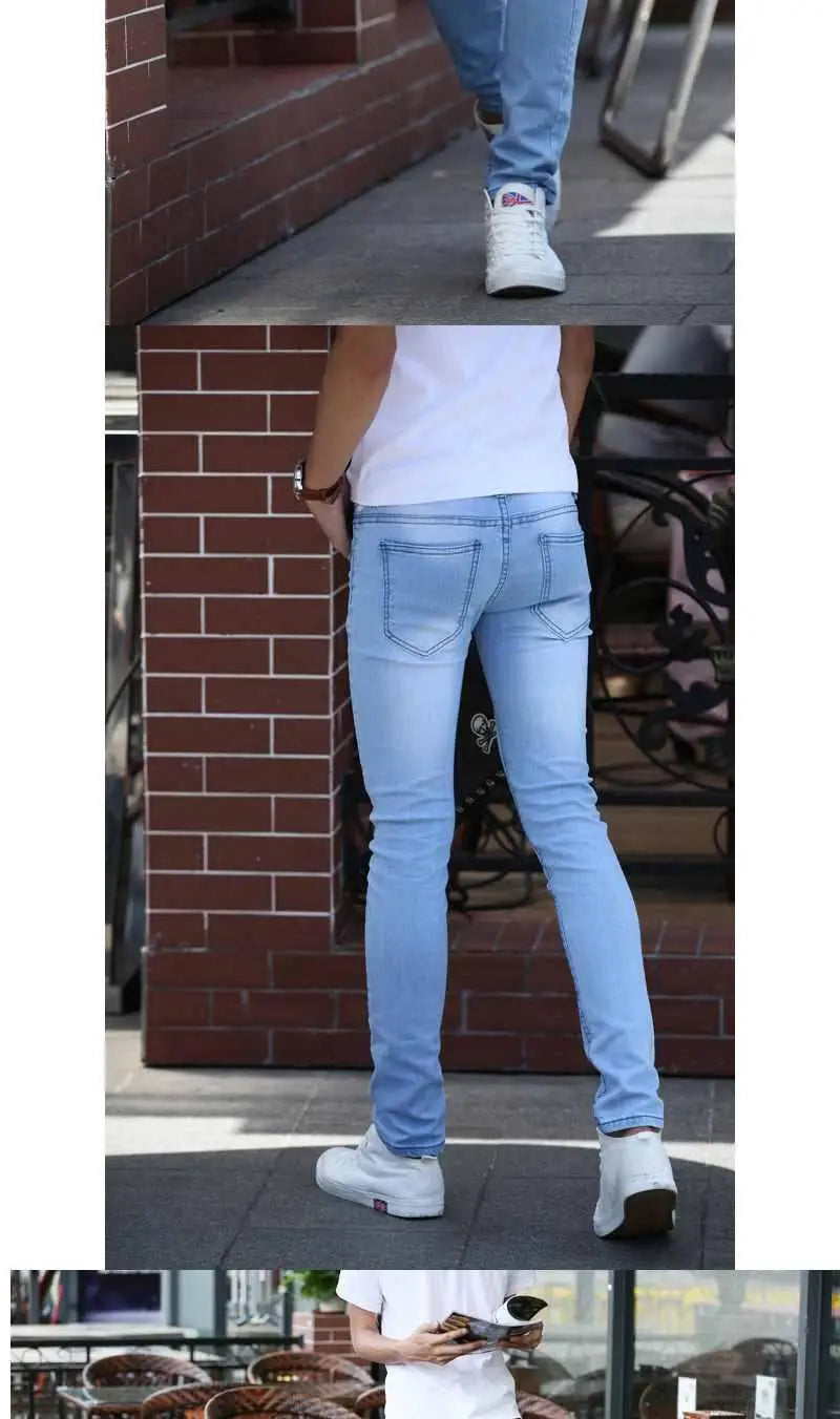 Pantalones vaqueros ajustados de estilo coreano para hombre, de lujo, para la nieve, para jóvenes, para primavera y otoño, informales, de algodón