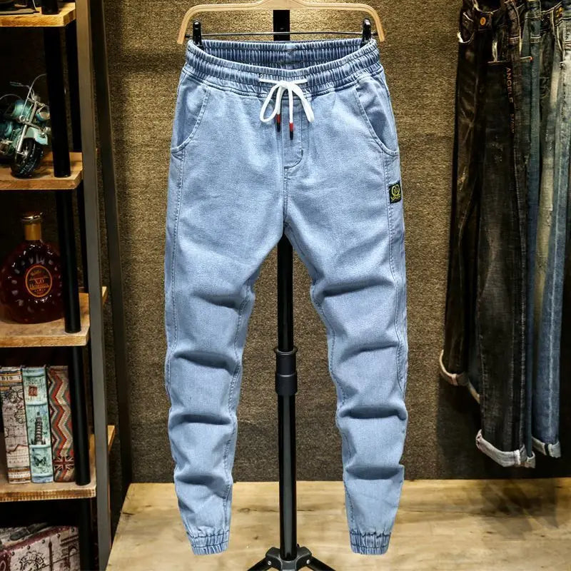 Spring Autumn 2022 New Denim Jeans Men's Elastic Waist Loose Students Teenagers Cowboy Streetwear Harem Leg Long Track Pants Men