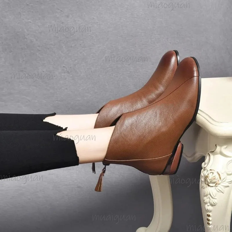 Ankle Boots Ladies England Ladies Autumn Winter Short Boats Women Casual Daily Comfort Pu Leather Low Heel Casual Women's Shoes