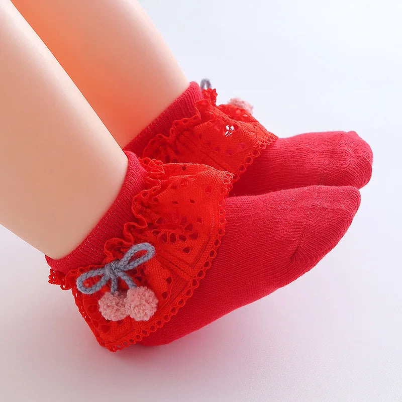 0-12M Newborn Baby Lace Socks Bow Princess Socks Girls Infant Spring and Autumn Baby Cotton Socks Girls Breathable Ruffled Socks