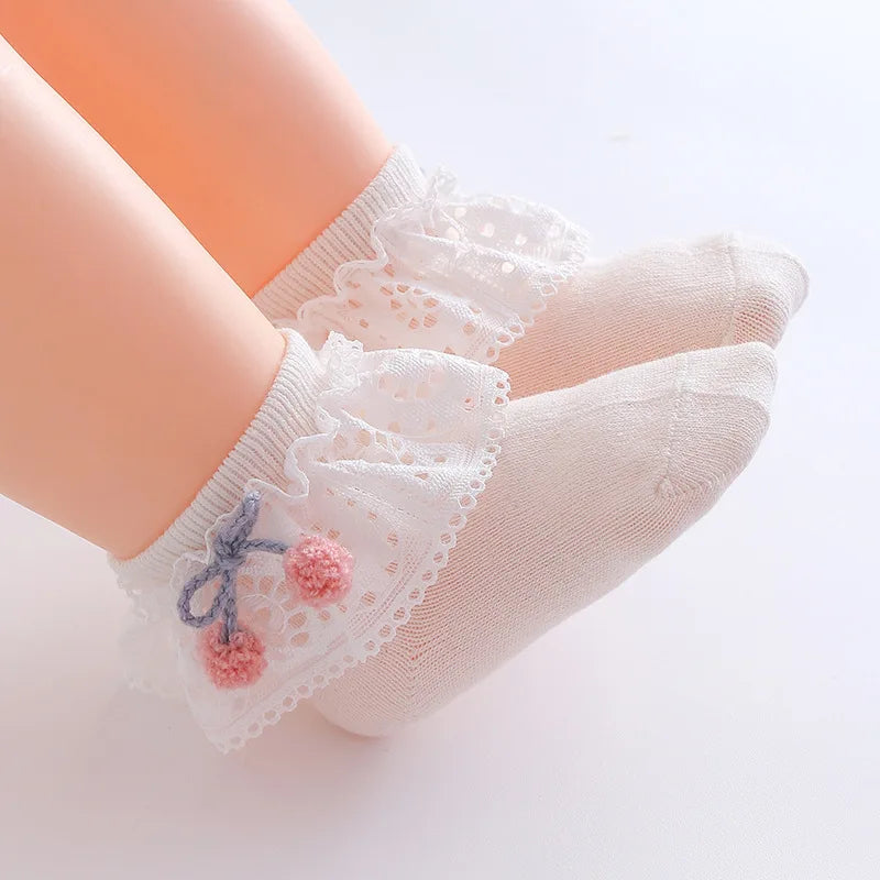 0-12M Newborn Baby Lace Socks Bow Princess Socks Girls Infant Spring and Autumn Baby Cotton Socks Girls Breathable Ruffled Socks
