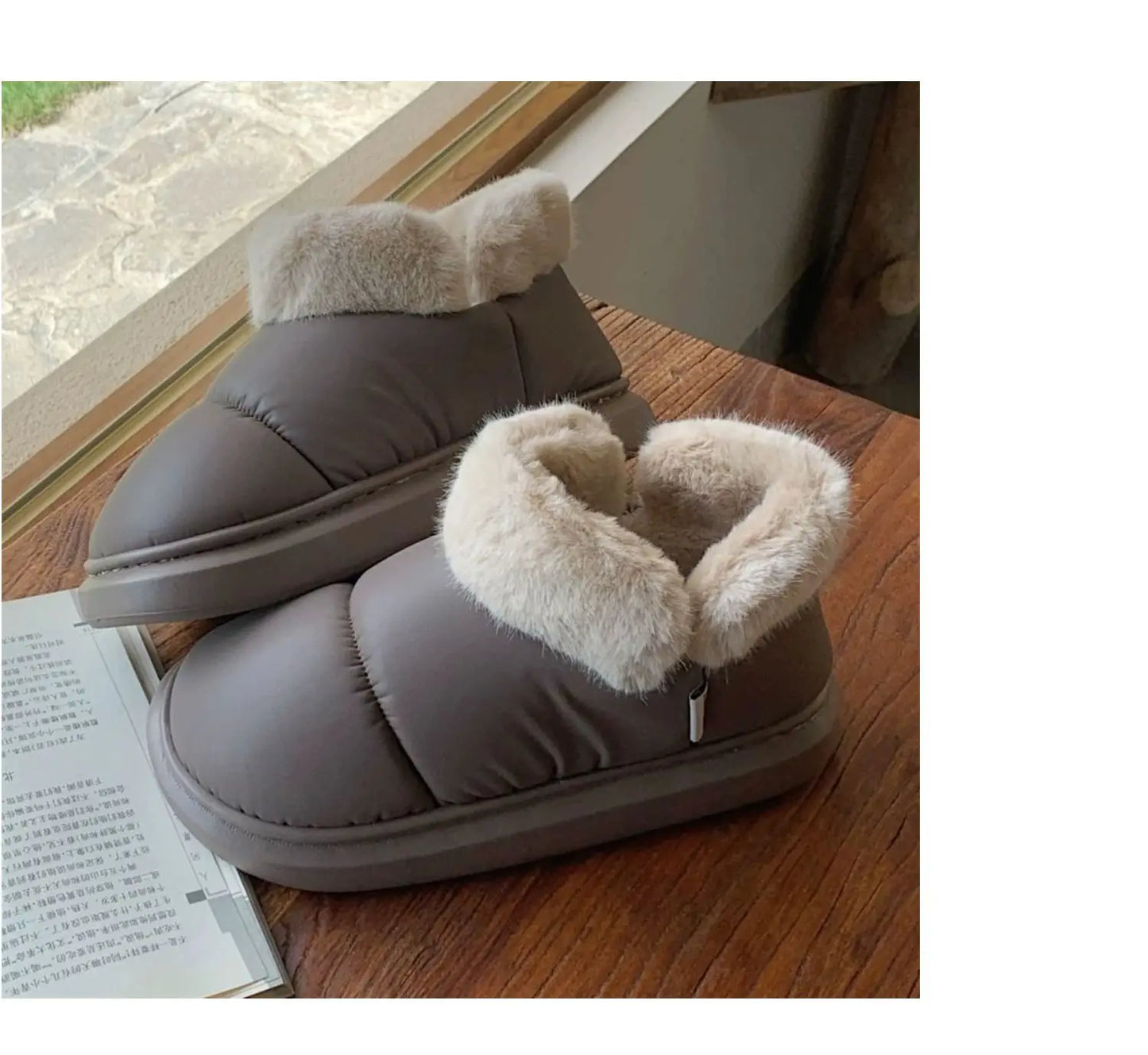 Bow Knot Short Ankle Snow Boots Women Winter Plush And Thick Insulation Waterproof PU Cotton Household Shoes Home Slipper Women