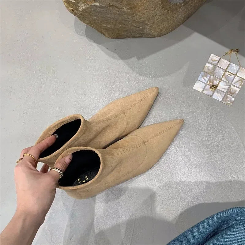Shoes for Women High Quality Elegant Ankle Women's Boots Fashion Back Zipper Solid Office and Career Sexy Pointed Toe Boots