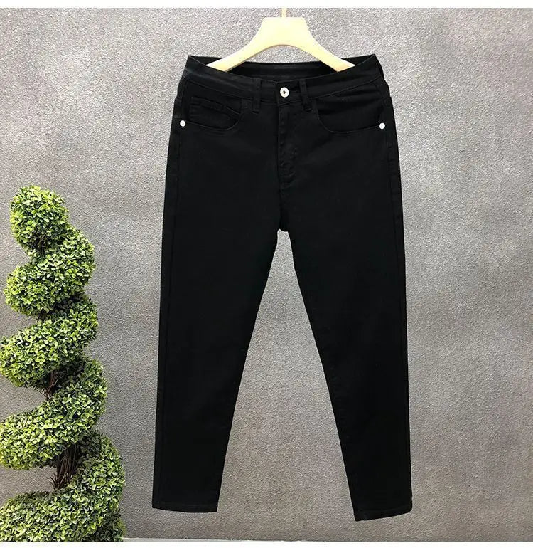Fashion Luxury Designer Men's White Black Jeans Slim Fit Korean Style Stretch Denim Pants for Summer  Stretch  Skinny Jeans Male
