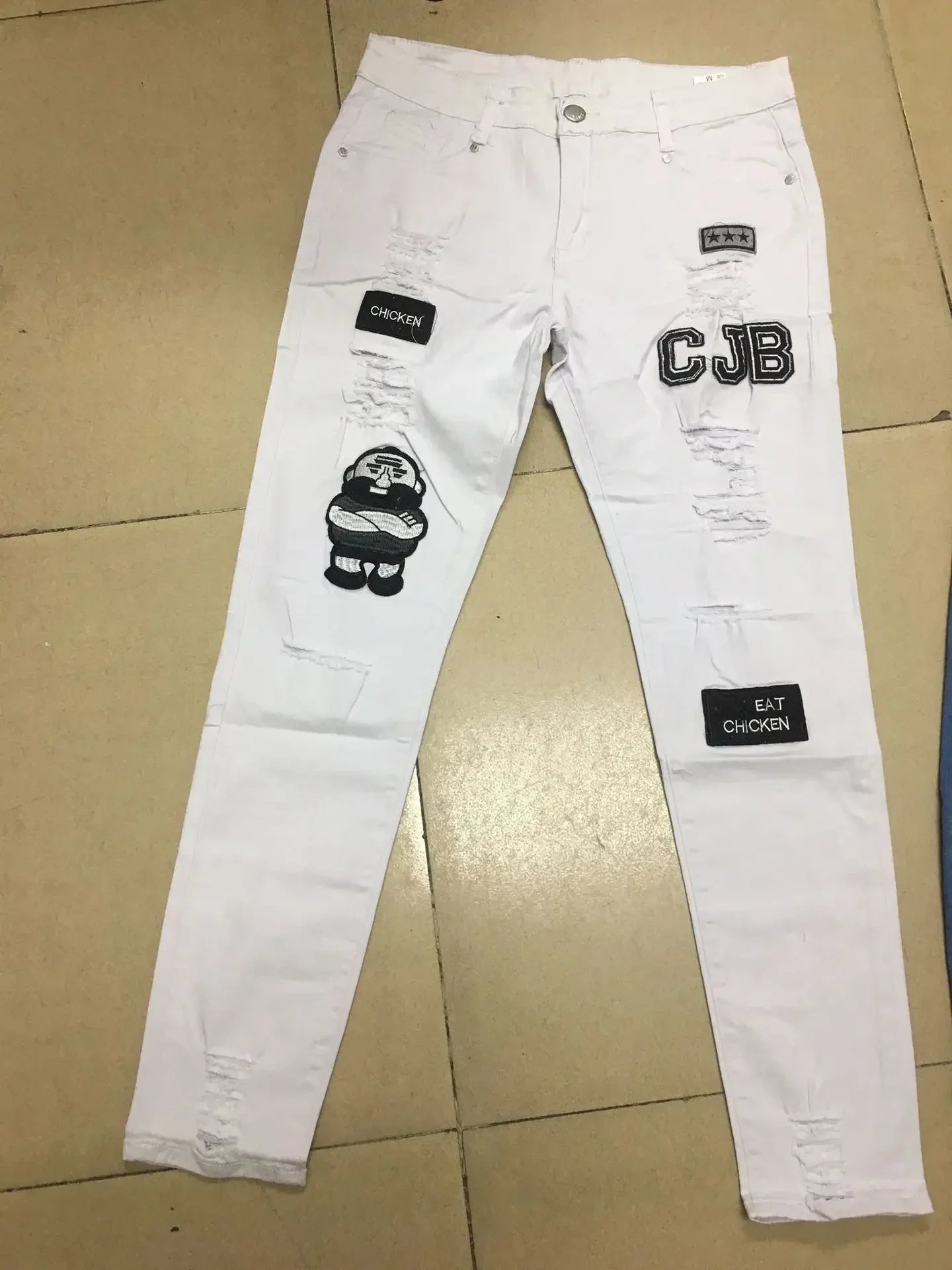Punk Denim Pants Men Jeans Skinny Ripped Hole Patchwork Slim Pencil Denim Hip Pop Trousers Autumn Plus Size Streetwear Men's