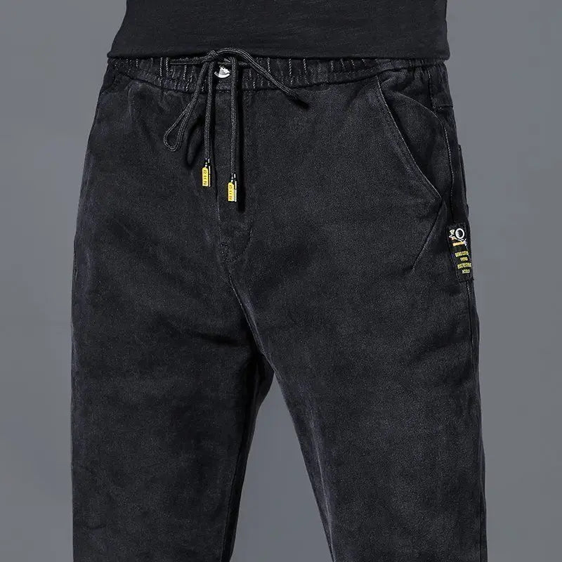 Denim Jeans Spring Autumn Elastic Waist 2022 Summer Thin Drawstring Slim Teenagers Cowboy Students Casual Designers Men's Pants