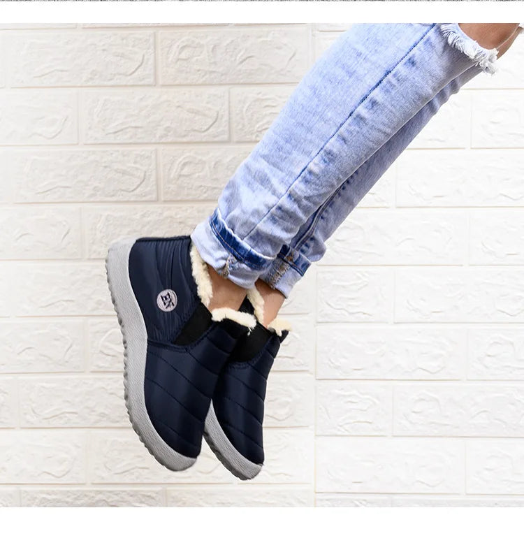 Botas de invierno para hombre, impermeables, de algodón, ligeras, sin cordones, planas, hasta el tobillo, tallas grandes 47, unisex, para la nieve.