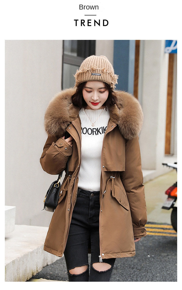 Women Parka Fashion  2023 Winter Jacket Slim with Fur Collar Warm Snow Wear Padded Clothes Long Coat Wool Liner Hooded Parkas