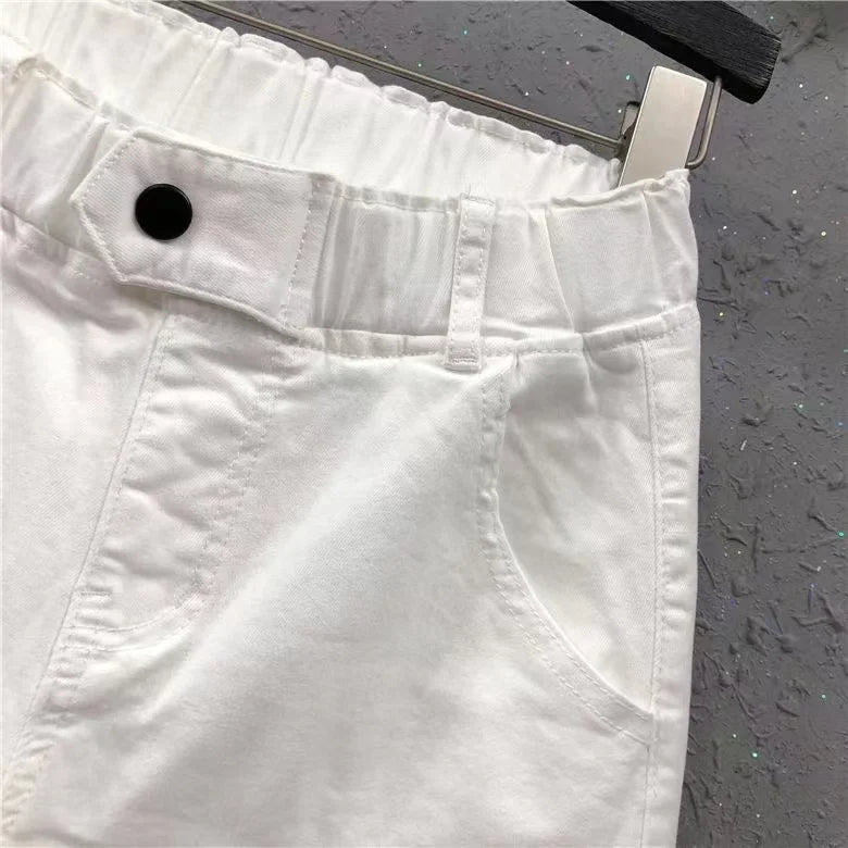 2025 Fashion Summer Women Harem Pants All-matched Casual Cotton Denim Pants Elastic Waist Solid Yellow White Jeans Female 3XL