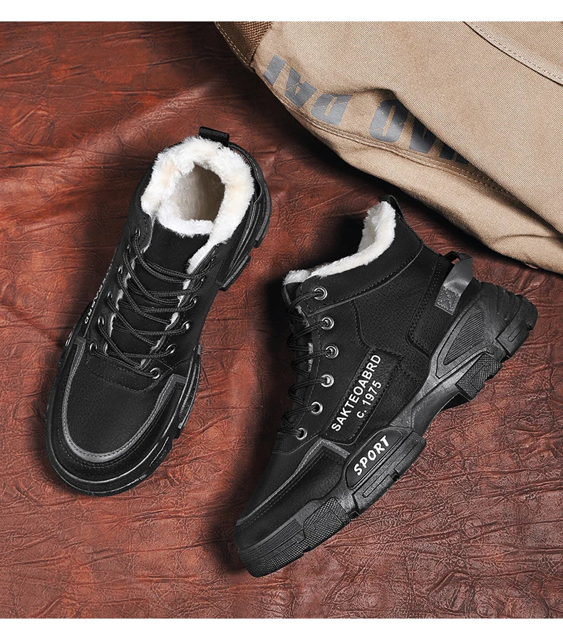 Botas nuevas para hombre, de invierno, de felpa, para la nieve, estilo casual, para exteriores, con cordones, cálidas, antideslizantes, hasta el tobillo.