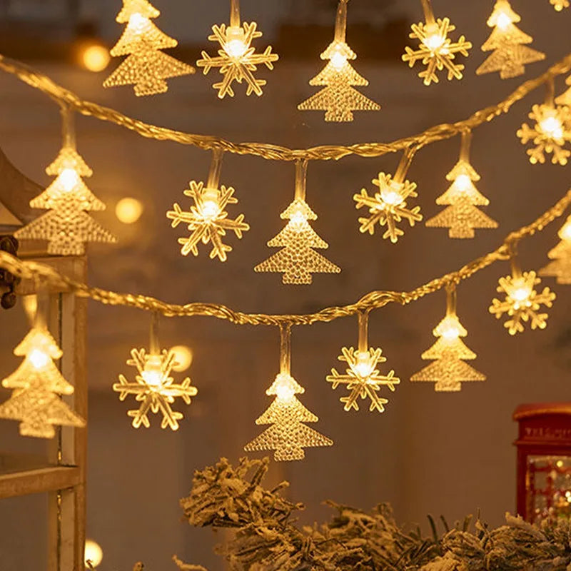 Guirnalda de luces navideñas de 1 a 10 metros con forma de copos de nieve, estrellas y lunas, ideal para fiestas navideñas, decoración del árbol, jardín y hogar.