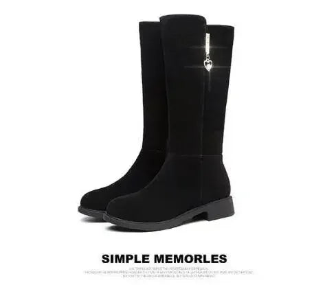Nuevas botas de nieve cálidas y afelpadas para mujer, informales, planas, combinables, de algodón, a la moda, con cremallera lateral, zapatos de invierno, botas altas hasta el muslo, negras