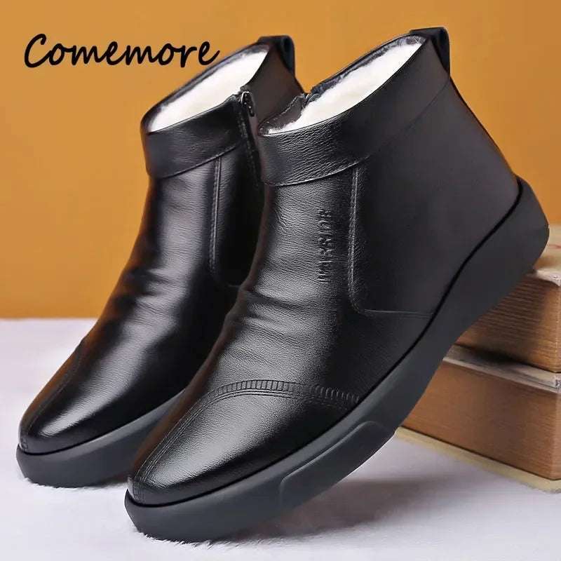 Chaussures pour hommes, nouveauté hivernale, chaussures en coton, bottes de neige décontractées imperméables en cuir épais et peluche pour hommes