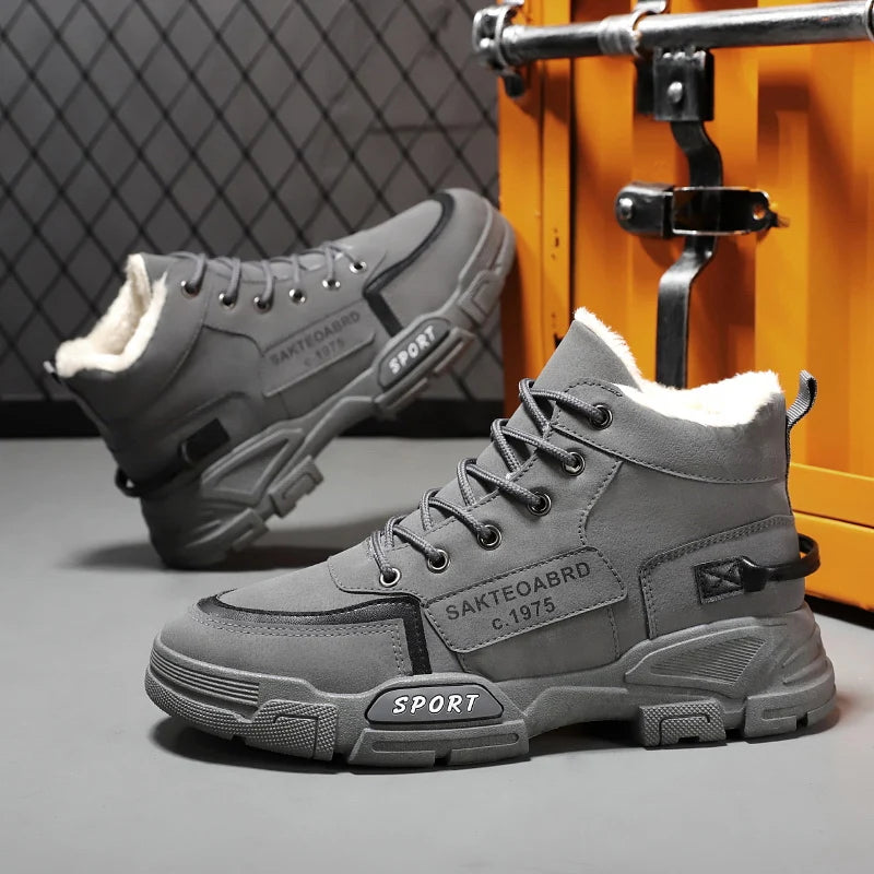 Botas nuevas para hombre, de invierno, de felpa, para la nieve, estilo casual, para exteriores, con cordones, cálidas, antideslizantes, hasta el tobillo.