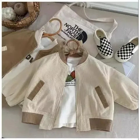 2-9 Y New Autumn&spring Simple Retro Style Japanese&Korean Childrens Corduroy Coat Shirt Girls&Boys Baby Loose Jacket Outerwear