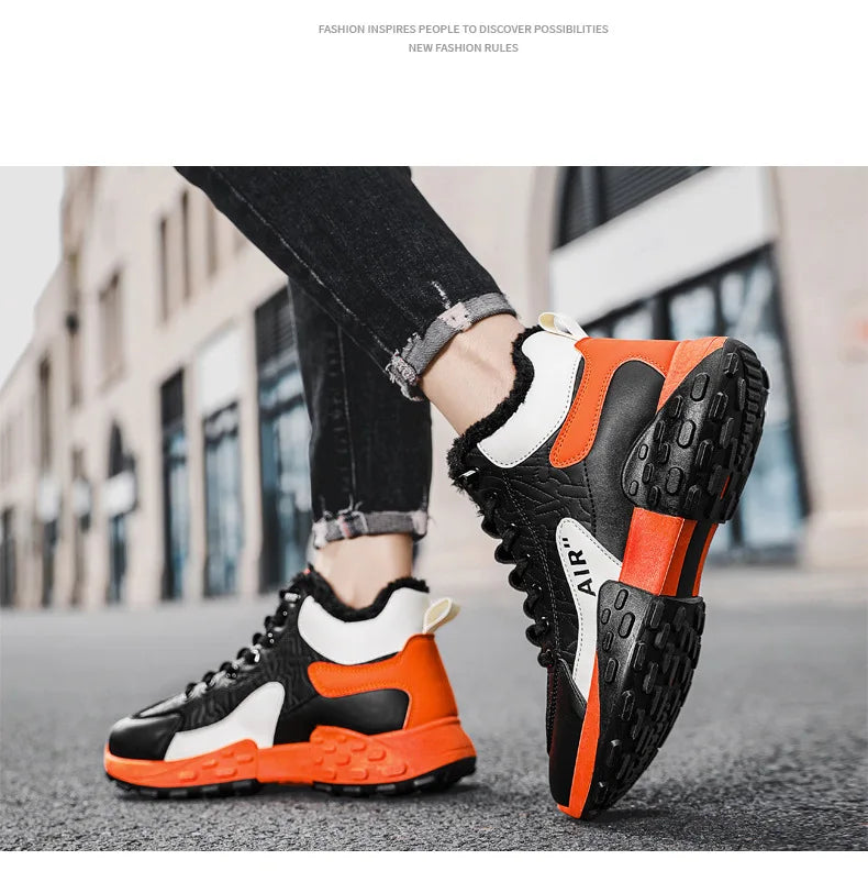 Zapatos de plataforma cálidos de algodón para hombre, zapatillas gruesas para hombre, zapatos vulcanizados de invierno, zapatillas casuales de moda para hombre, botas de nieve de caña alta